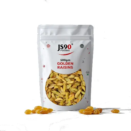 JS90 FOODS 500g Raisins (Kishmish) Soggi | Premium Long Golden Dry Fruits | Sweet & Juicy | Natural, Seedless, High Fiber & Iron-Rich